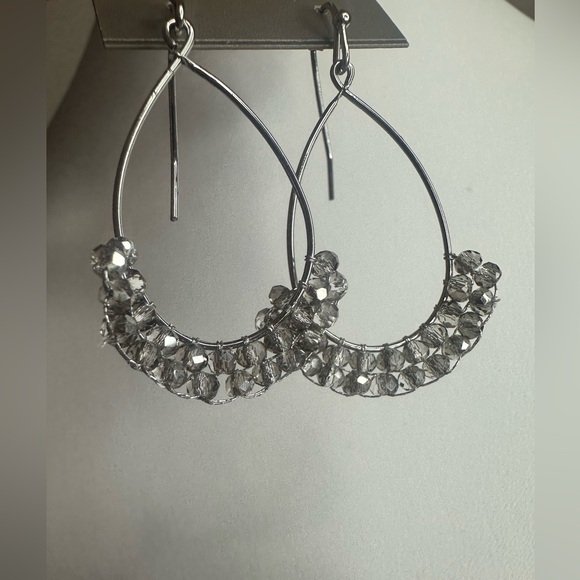 Nwt j Jill silver toned dangling earrings with tiny rhinestones, fishhook backs - Picture 2 of 4